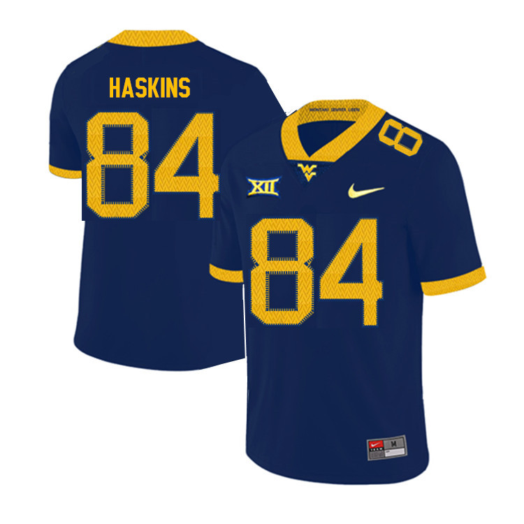 2019 Men #84 Jovani Haskins West Virginia Mountaineers College Football Jerseys Sale-Navy - Click Image to Close